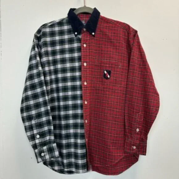 Vintage Polo Ralph Lauren 1980s Split Plaid Flannel Shirt Large